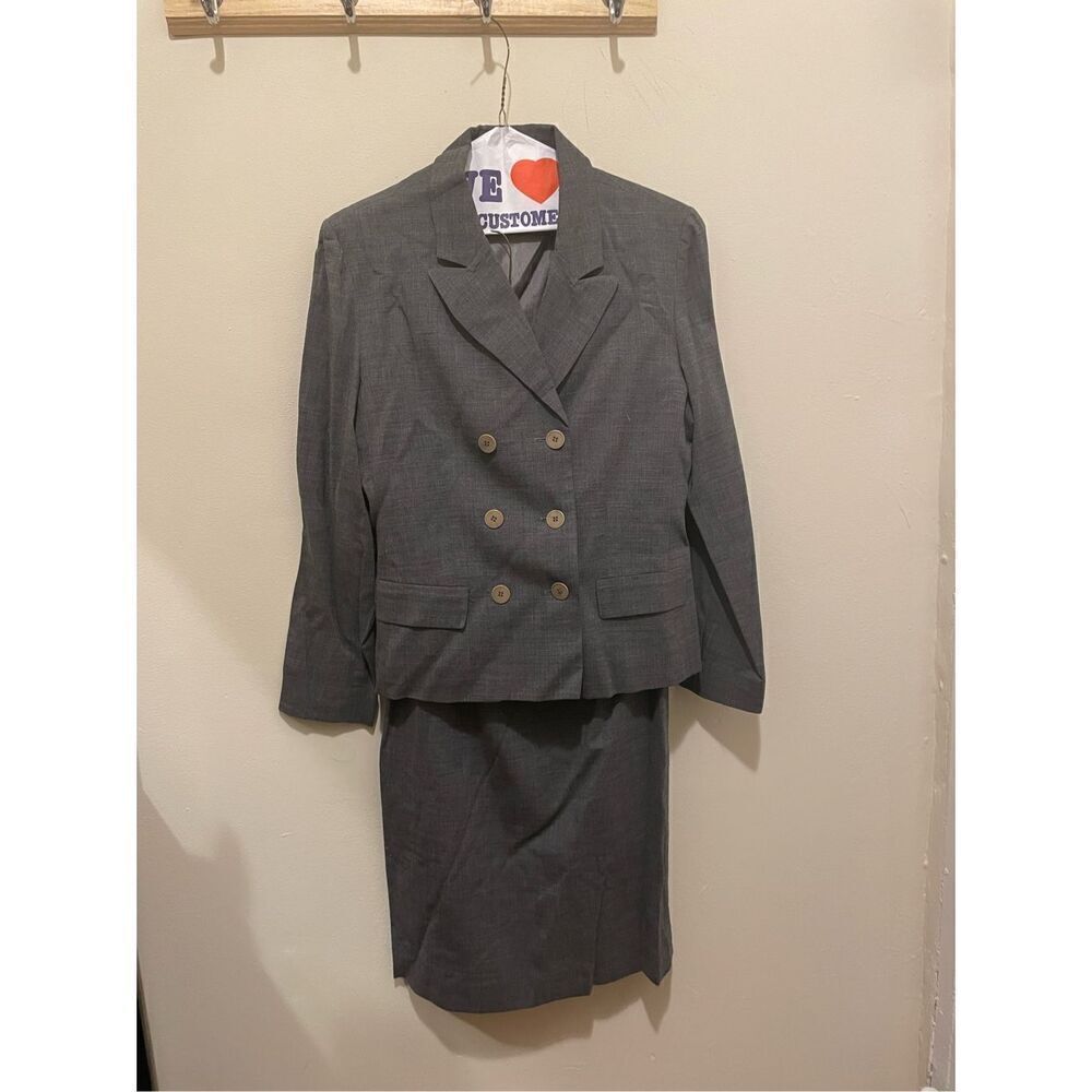 Vintage fox croft grey formal business double breasted suit skirt set size 8